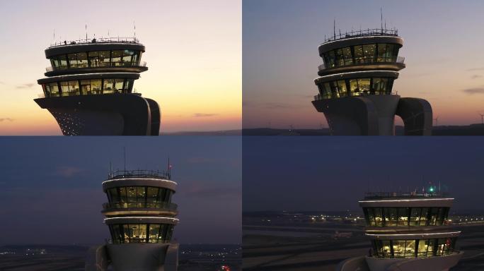 日落鸟瞰机场塔