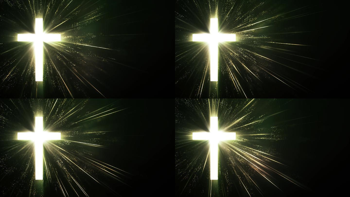 金色粒子发光十字架循环视频背景