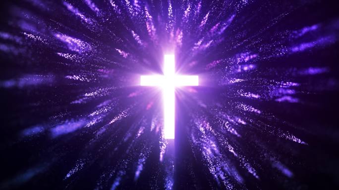 紫色粒子烟花盛开十字架循环视频4K