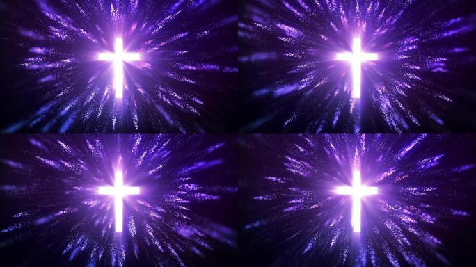紫色粒子烟花盛开十字架循环视频4K