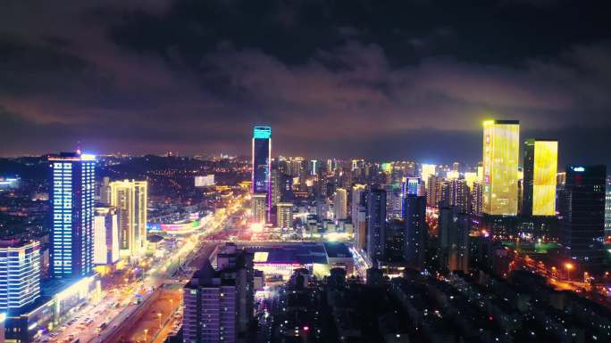 青岛西海岸长江路夜景航拍