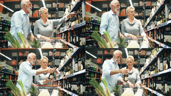 杂货店购物外国人老夫妻