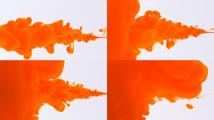 橙色喷墨概念水下喷墨和着色表面抽象背景