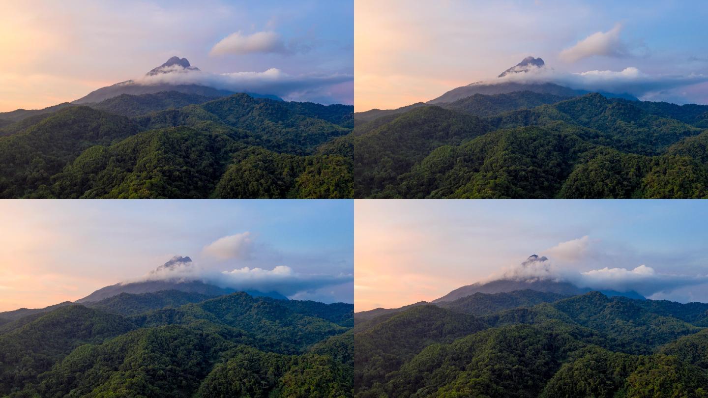海南五指山环绕日落航拍延时摄影