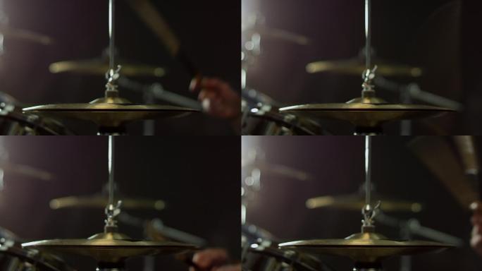 特写鼓手打鼓套件实拍场景视频架子鼓