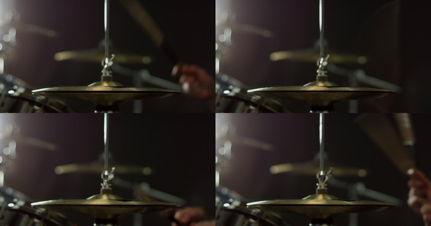 特写鼓手打鼓套件实拍场景视频架子鼓