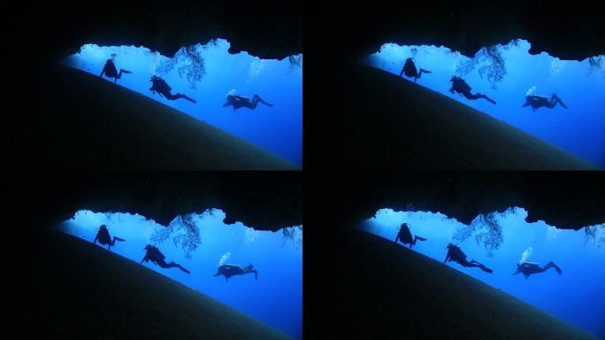 水下潜水员探索三亚潜水游泳海南海岛
