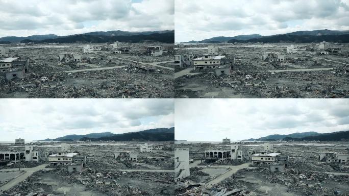 日本海啸过后，建筑物和房屋被毁