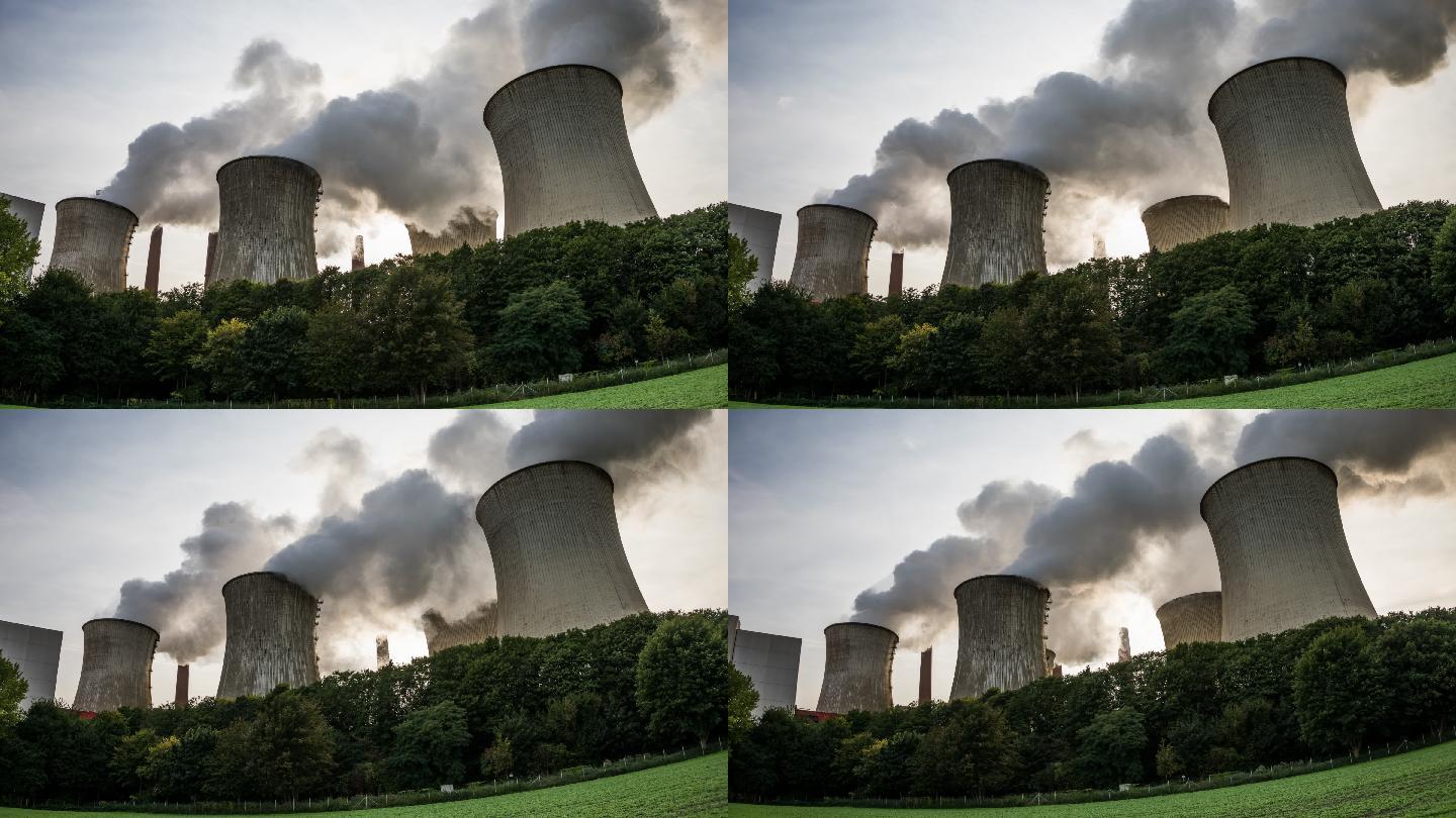 燃煤电厂的污染冷却塔。