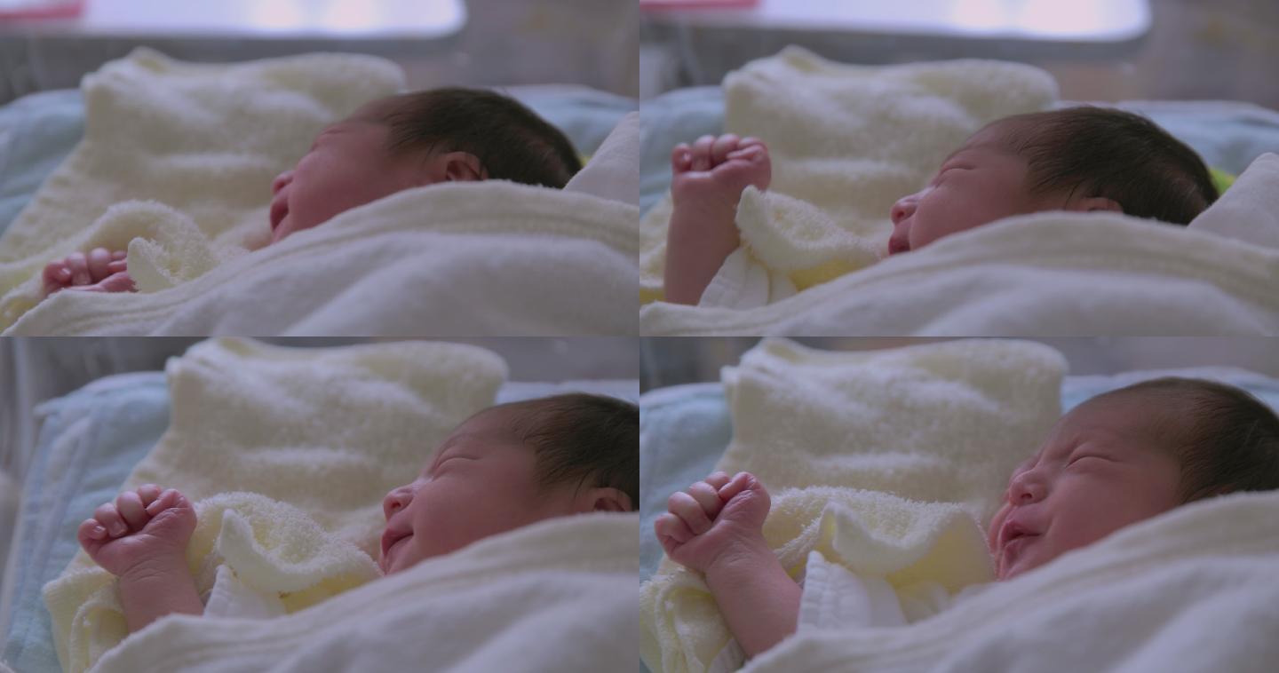 新生儿睡觉的特写镜头。