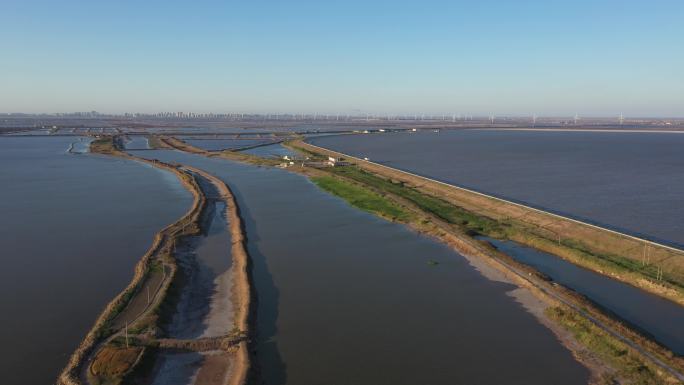 航拍沧州黄骅杨埕水库，黄骅湿地最大的水库