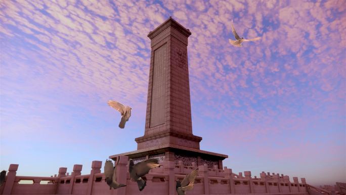 人民英雄纪念碑放飞和平鸽素材