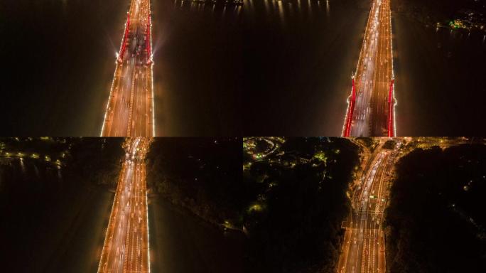 无锡蠡湖大桥车流夜景4K航拍延时摄影