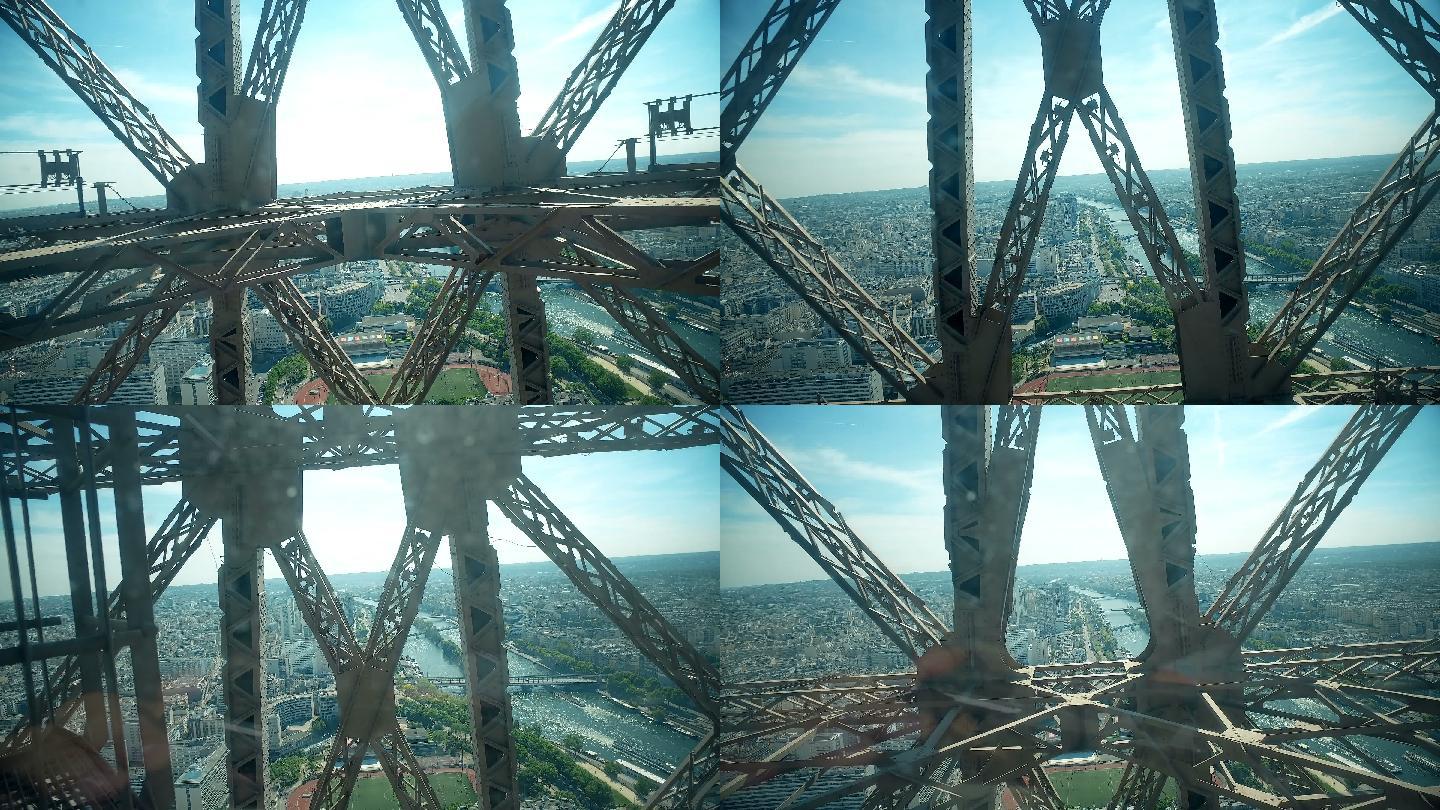 从电梯到法国巴黎埃菲尔铁塔顶端的视角