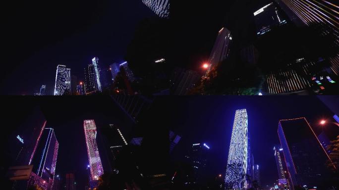 4K湖南金融中心夜景高楼仰视移动空镜