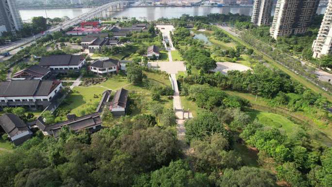 航拍5.4广州琶洲塔水博苑及周边全貌
