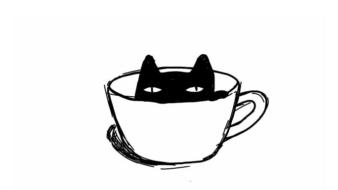 咖啡猫线稿循环黑猫