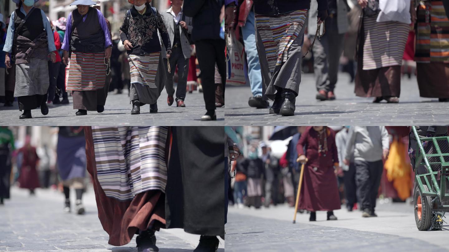 西藏拉萨街头人群脚步