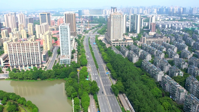 航拍嘉兴南湖城市风景