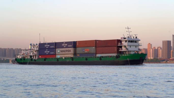 4k-夕阳-落日-长江-货轮