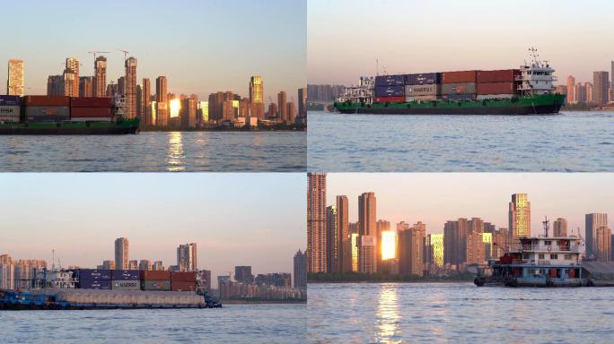 4k-夕阳-落日-长江-货轮