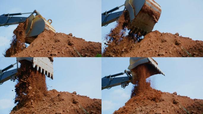 施工现场挖掘机作业挖土
