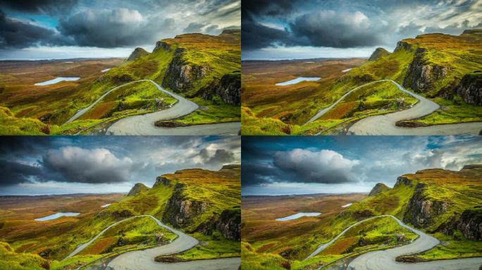 苏格兰奎林的高崖和高原上蜿蜒的道路