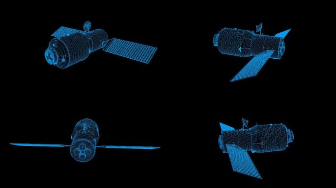 【原创】蓝色线框全息科技人造卫星带通道