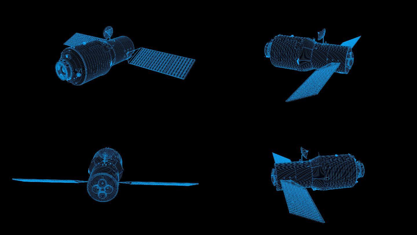 【原创】蓝色线框全息科技人造卫星带通道