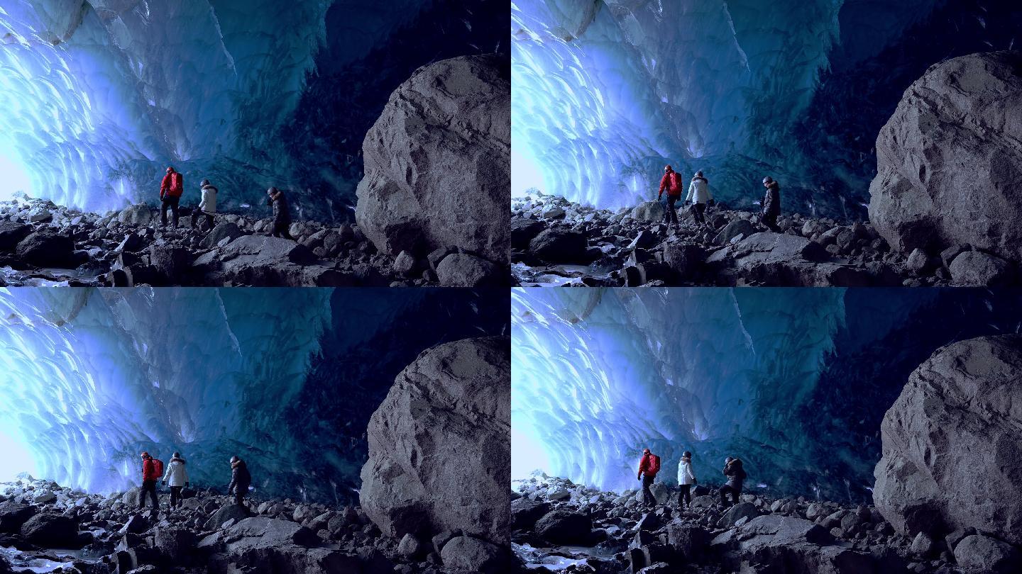 一对夫妇在一个古老的冰洞里