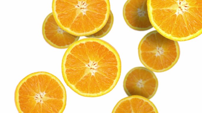 橘子片，白色背景下的橙色片