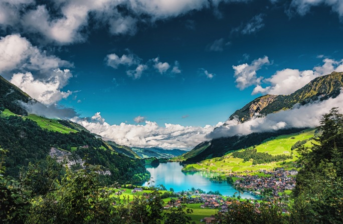 4K瑞士自然风光山川河流航拍延时摄影