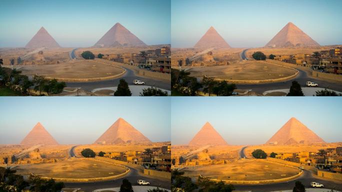 埃及开罗吉萨狮身人面像和大金字塔的延时