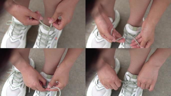 运动员运动鞋系鞋带特写