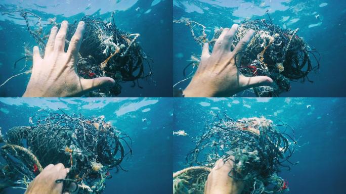 海洋垃圾生态水底爱护地球大海水资源清澈海