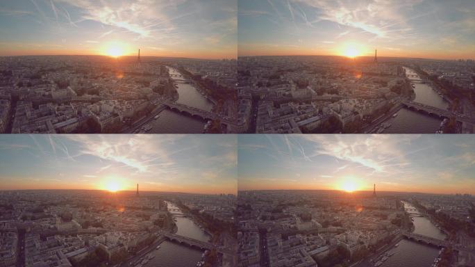 日落时的巴黎鸟瞰图