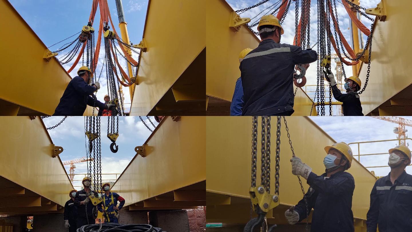 产业工人吊装大型设备素材