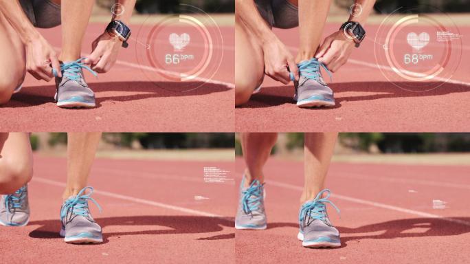 运动员在跑道上系鞋带时计算的心率