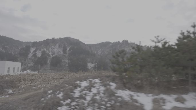 车辆驶入村庄冬天雪后村庄乡村道路