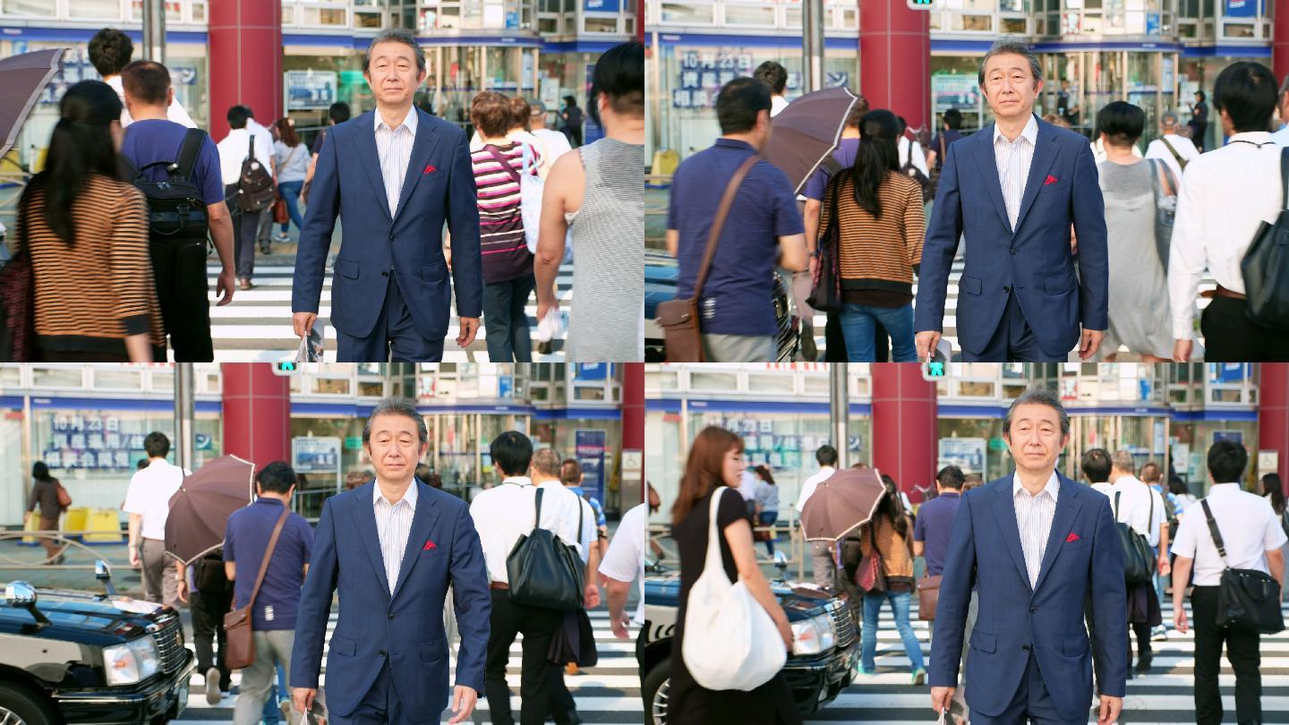 一个商人在日本东京的人行横道上。