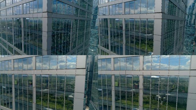 摩天大楼的空中特写镜头。