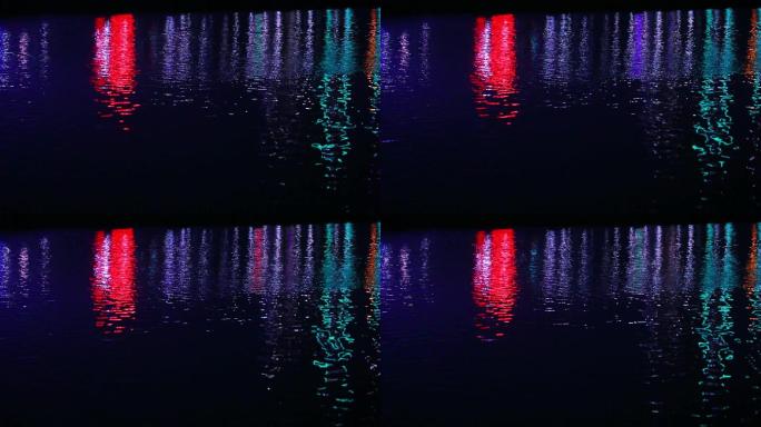 夜色河水流水蓝色灯光
