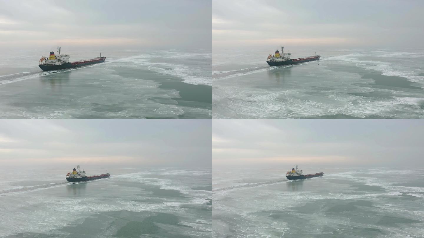 航行中的破冰船破冰船航行空镜头通用视频素