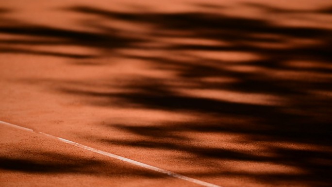 在网球场上可以看到树影