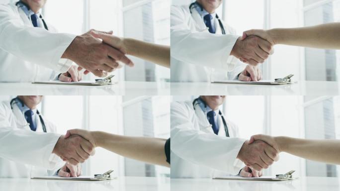 一名医生在办公室与病人握手的视频片段