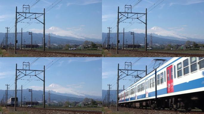 三岛市富士山为背景的列车。