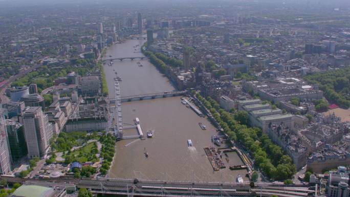 英国伦敦市中心和泰晤士河鸟瞰图。