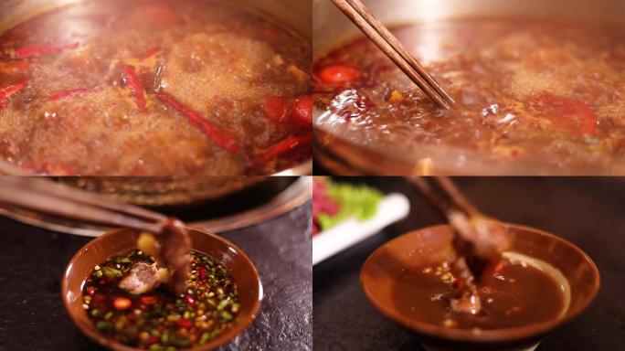 牛肉火锅涮肉汤底沾酱沸腾