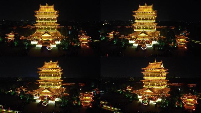 台儿庄古城夜景航拍视频