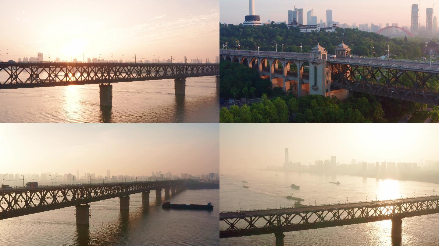 【原创4K】武汉日出长江大桥武汉全景航拍